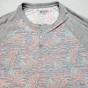 LuLaRoe Henley‎ Shirt Patriotic American Flag Print Gray Raglan XLarge, Comfy
